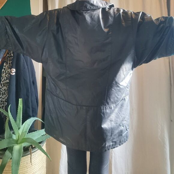 Oversized Vintage 80s 90s Black Karge Leather Jacket Bomber Moto - Picture 2 of 7